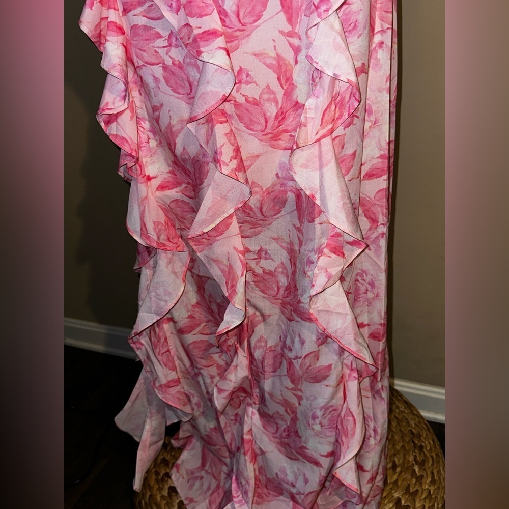 NWT SELFIE LESLIE Serif Ruffle Trim Split Maxi Dress Pink Various Sizes - Picture 7 of 14